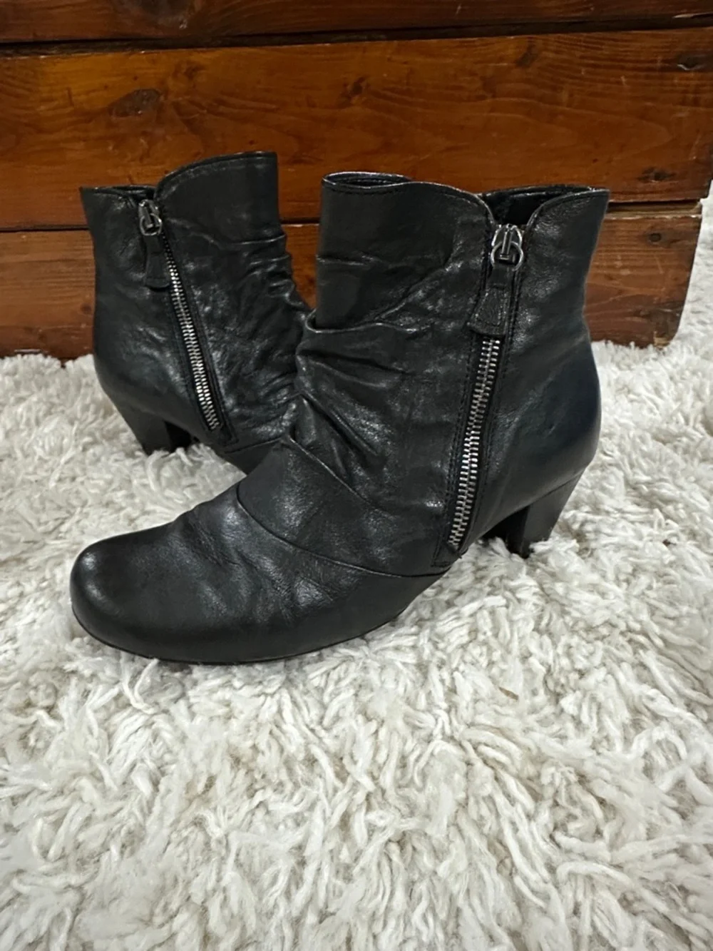 Gabor Black Leather Mid-Calf Heeled Boot with Side Zip Sz 37 - Picture 8 of 17